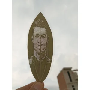 Generic Custom Engraved Leaf Art – Football Icon Portrait on Natural Lea